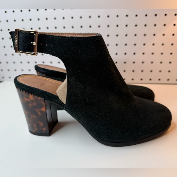 VIONIC Lacey Tortoise Block Heel Sling Back Black Suede Shoes Rubber Sole 9M - Picture 3 of 16